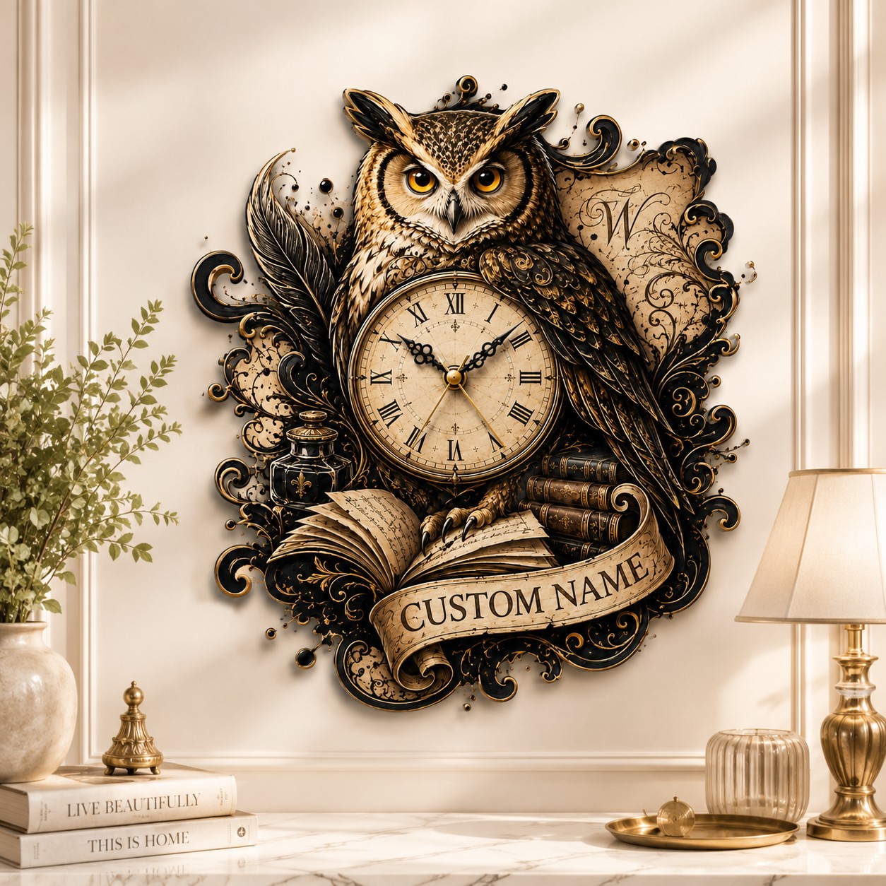 Personalized Owl Wall Clock with Custom Name — personalized with a custom name