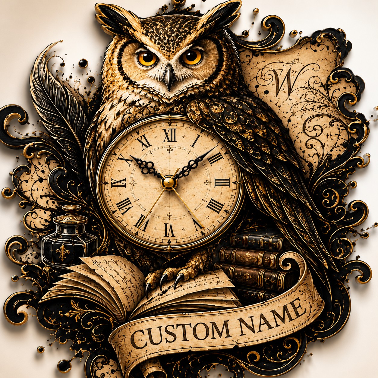Personalized Owl Wall Clock with Custom Name — personalized with a custom name