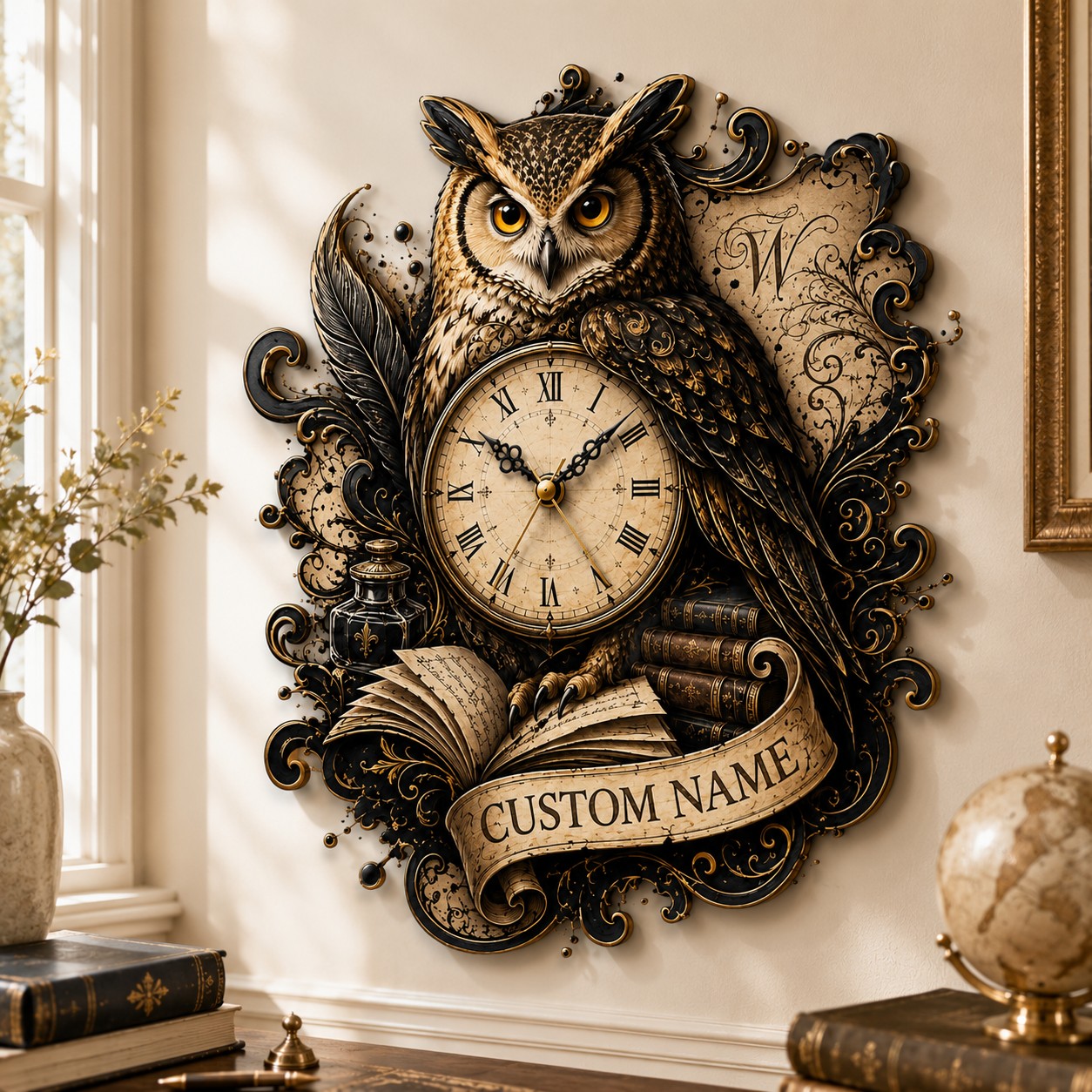 Personalized Owl Wall Clock with Custom Name — personalized with a custom name