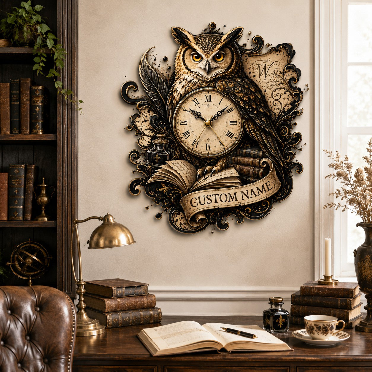 Personalized Owl Wall Clock with Custom Name — personalized with a custom name
