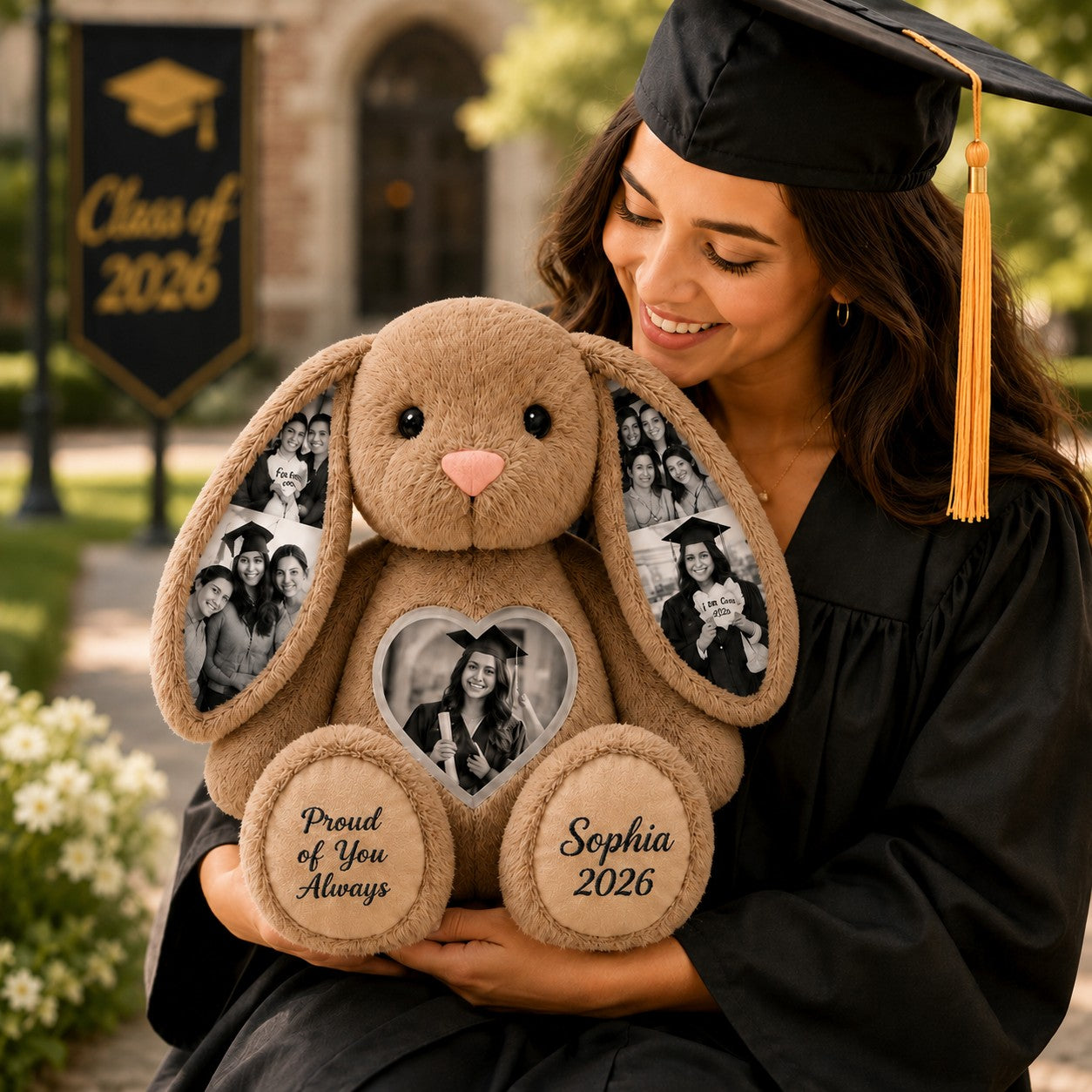 Personalized Graduation Bunny Wall Clock with Custom Name — personalized with a custom name