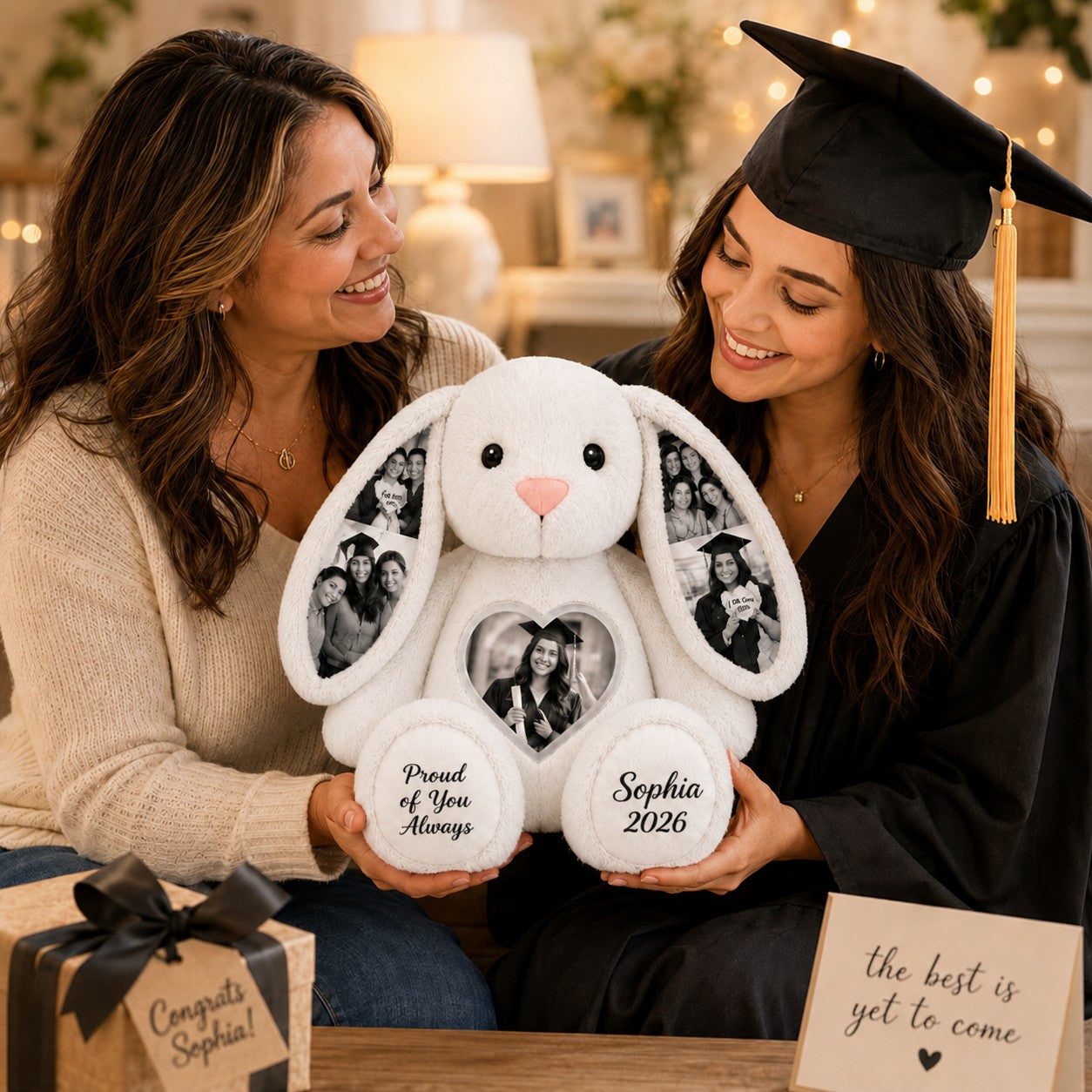 Personalized Graduation Bunny Wall Clock with Custom Name — personalized with a custom name