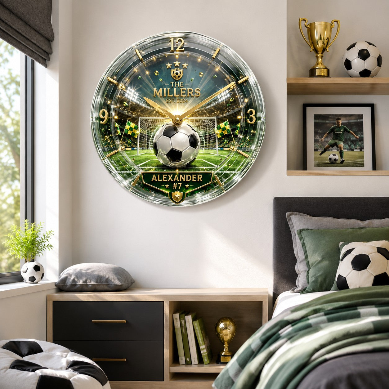 Personalized Soccer Wall Wall Clock, Custom Name Gift for Soccer Fans — personalized with a custom name