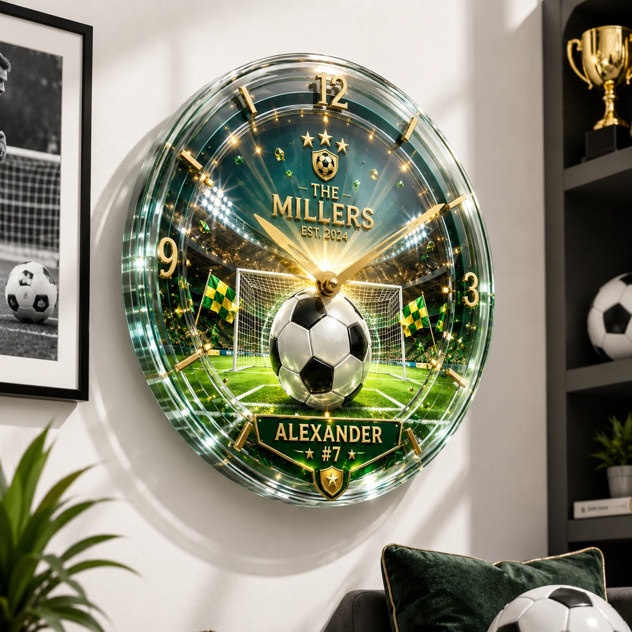 Personalized Soccer Wall Wall Clock, Custom Name Gift for Soccer Fans — personalized with a custom name