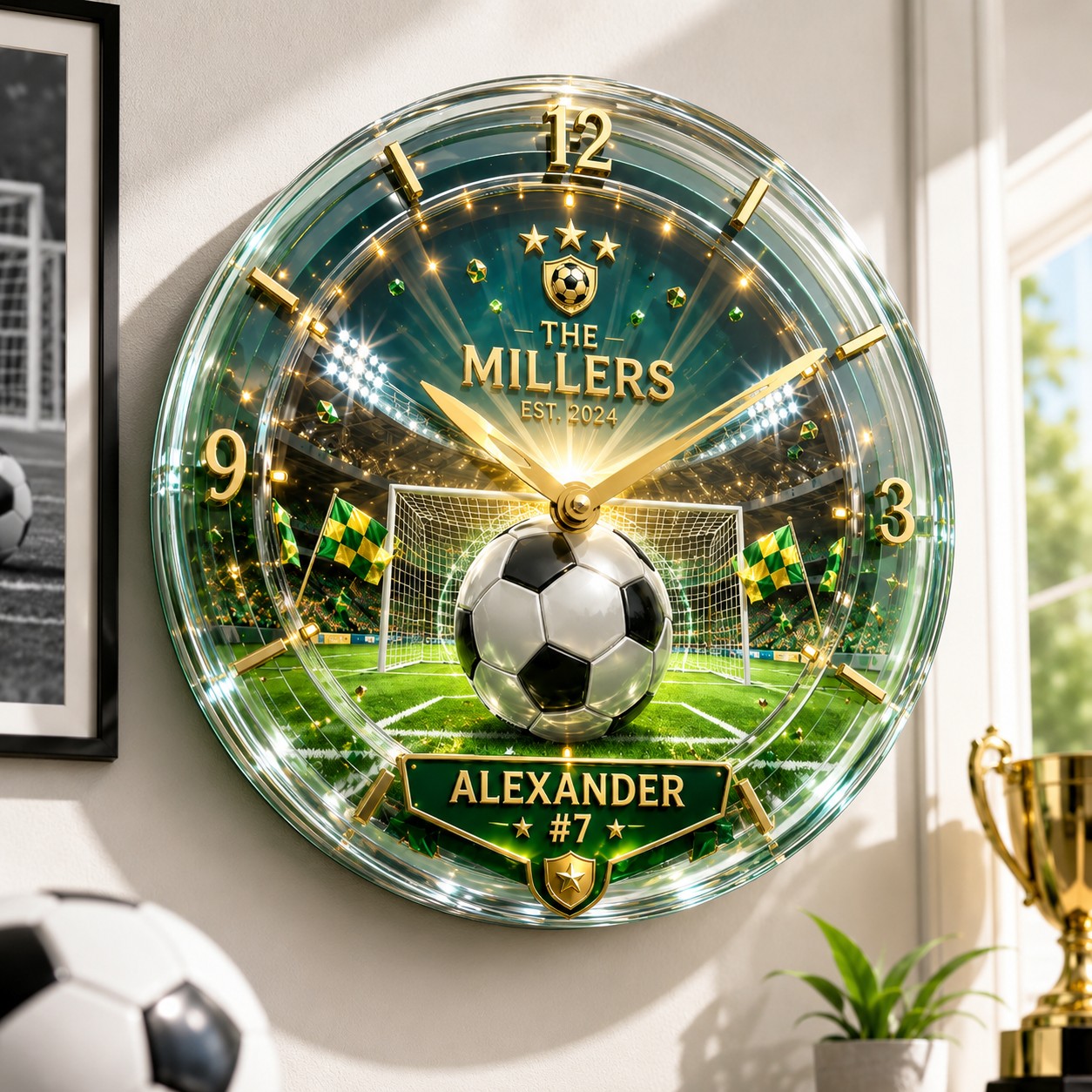 Personalized Soccer Wall Wall Clock, Custom Name Gift for Soccer Fans — personalized with a custom name