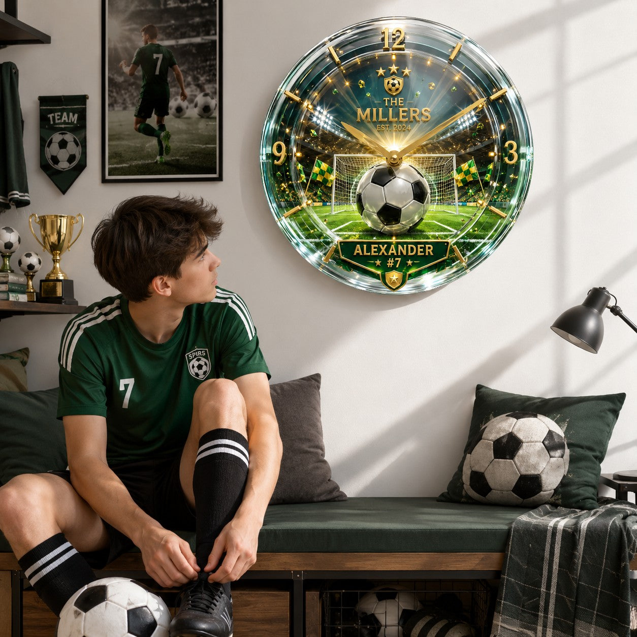 Personalized Soccer Wall Wall Clock, Custom Name Gift for Soccer Fans — personalized with a custom name