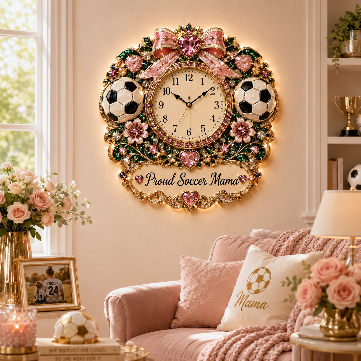 Personalized Soccer Mama Wall Clock, Custom Name Gift for Soccer Fans — personalized with a custom name