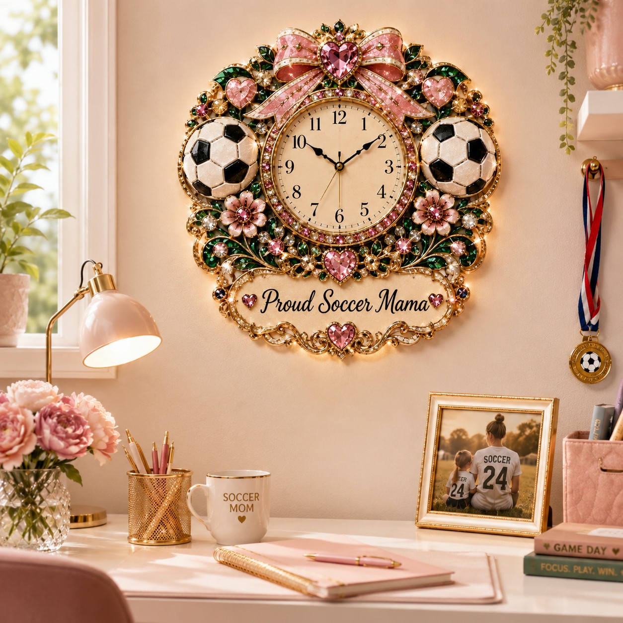 Personalized Soccer Mama Wall Clock, Custom Name Gift for Soccer Fans — personalized with a custom name