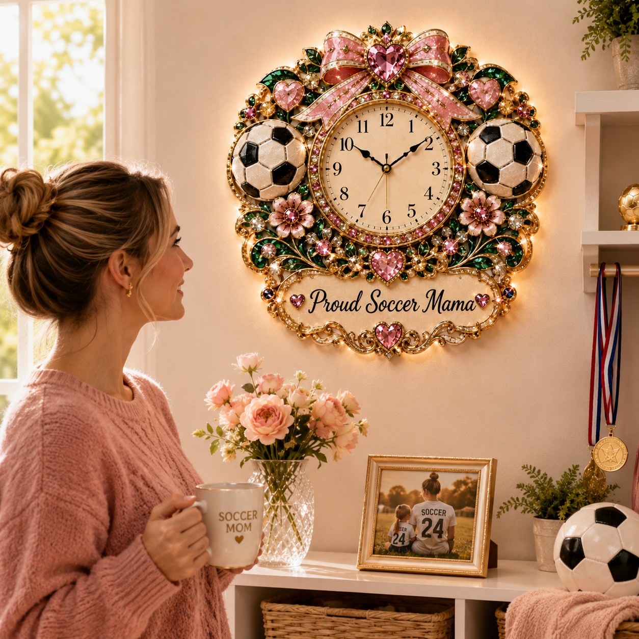 Personalized Soccer Mama Wall Clock, Custom Name Gift for Soccer Fans — personalized with a custom name