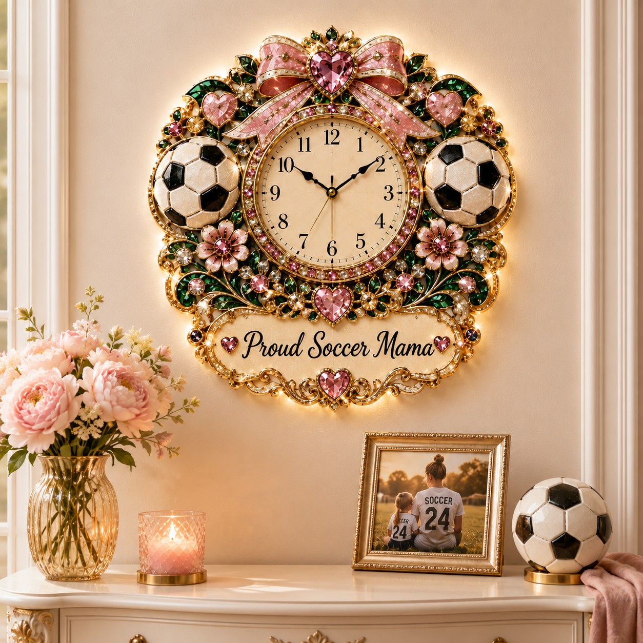 Personalized Soccer Mama Wall Clock, Custom Name Gift for Soccer Fans — personalized with a custom name