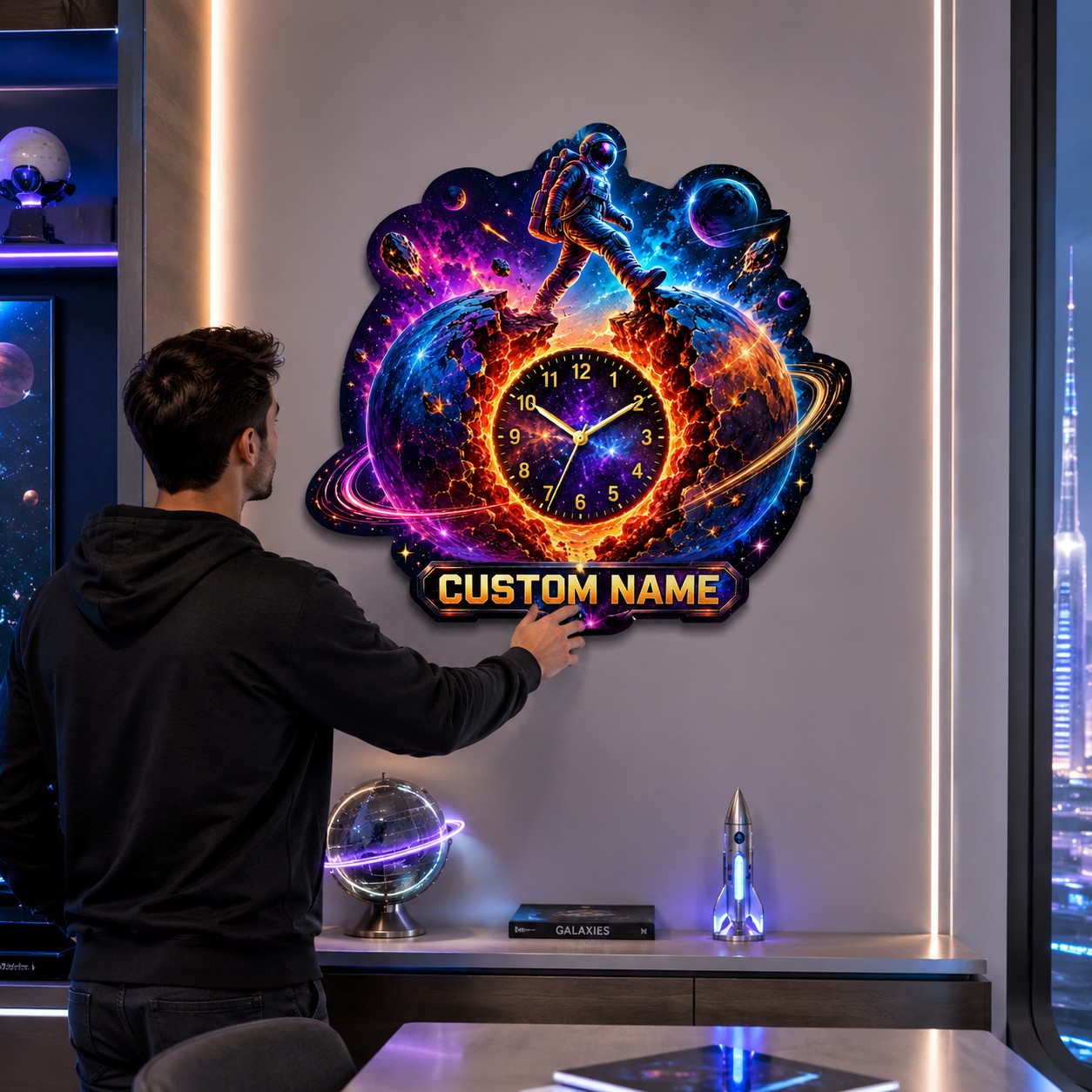 Personalized Astronaut Wall Clock, Custom Name Gift for Space Fans — personalized with a custom name