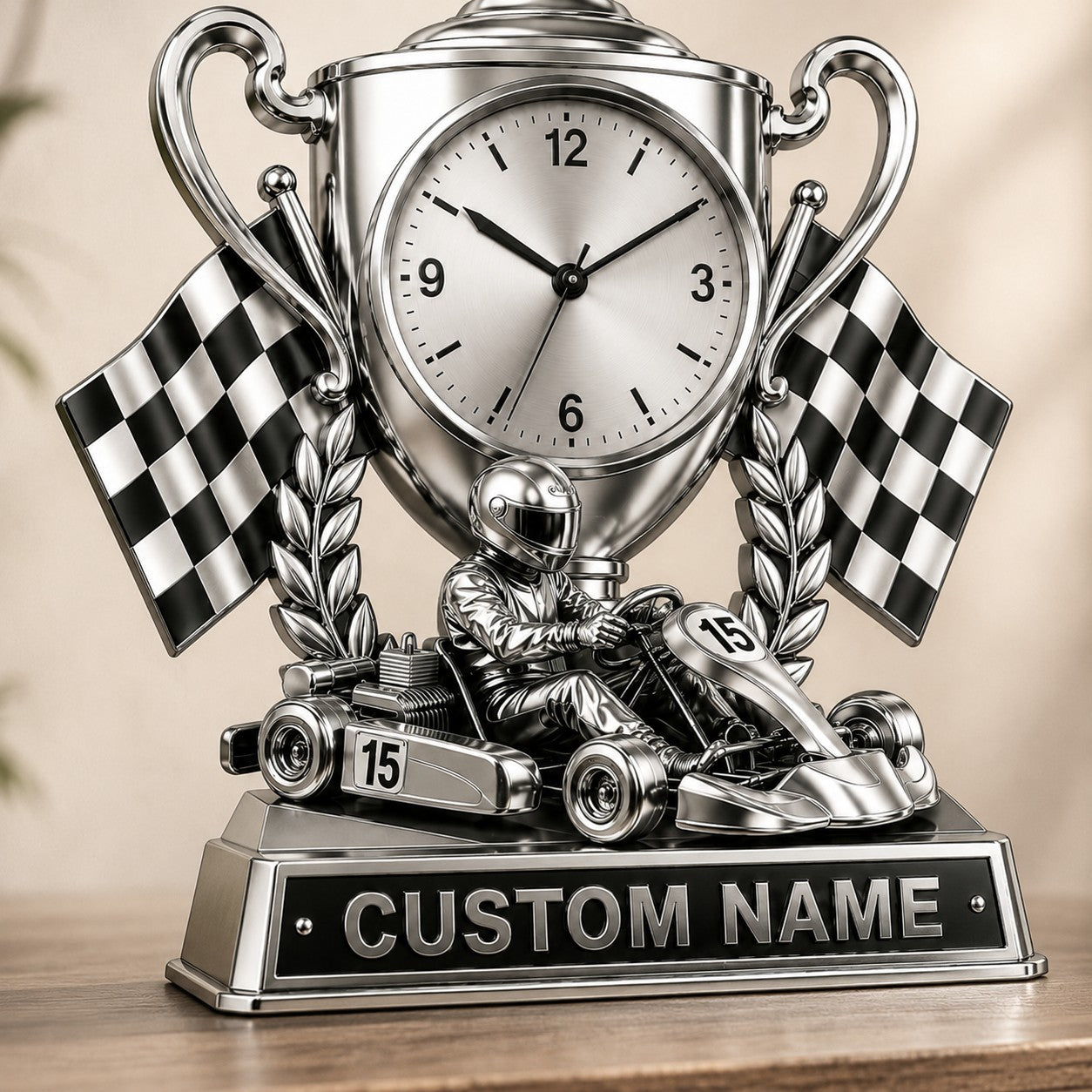 Personalized Young Go-kart Drivers Wall Clock with Custom Name — personalized with a custom name