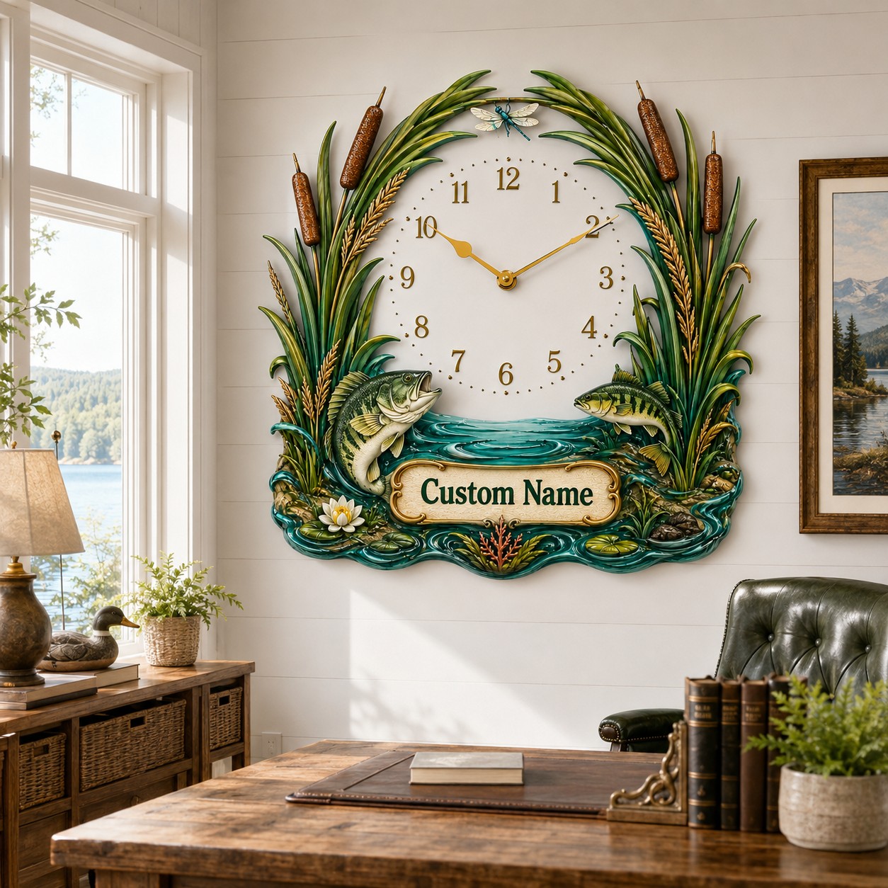 Personalized Marsh Fishing Wall Clock, Custom Name Gift for Anglers — personalized with a custom name