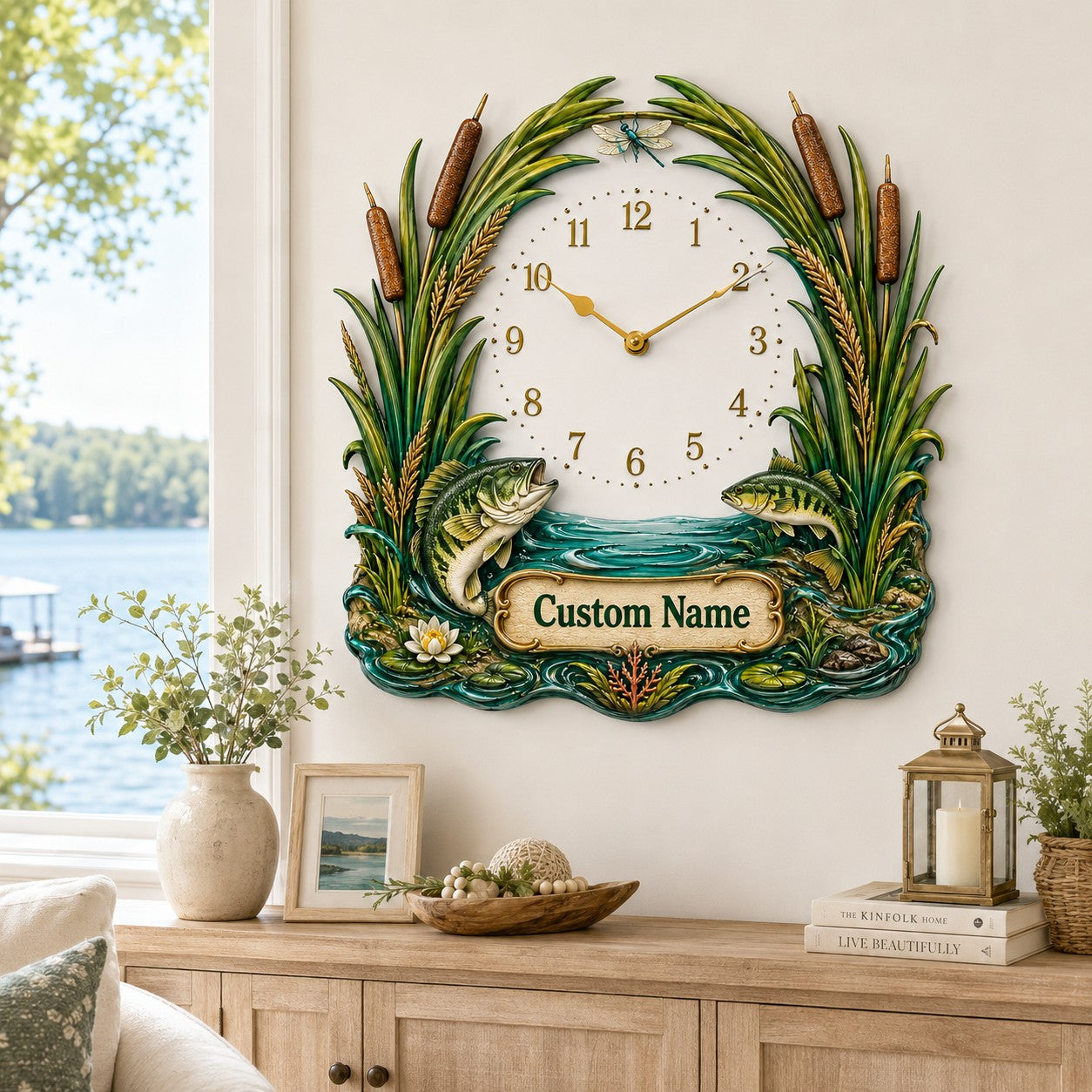 Personalized Marsh Fishing Wall Clock, Custom Name Gift for Anglers — personalized with a custom name