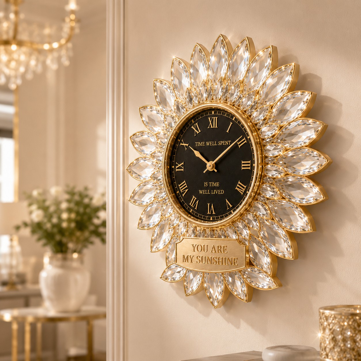 Personalized Crystal Sunflower Wall Clock with Custom Name — personalized with a custom name