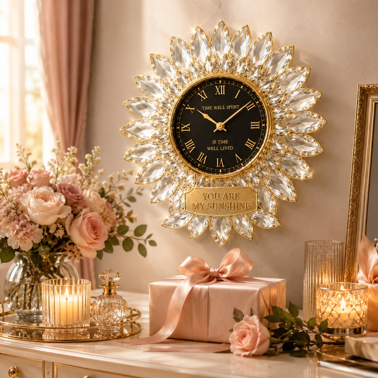 Personalized Crystal Sunflower Wall Clock with Custom Name — personalized with a custom name