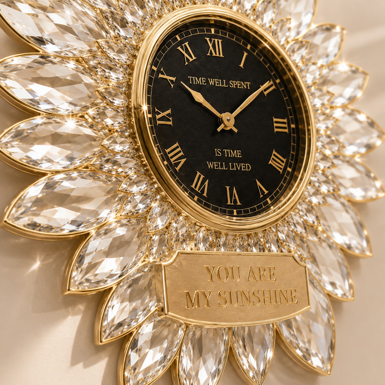 Personalized Crystal Sunflower Wall Clock with Custom Name — personalized with a custom name