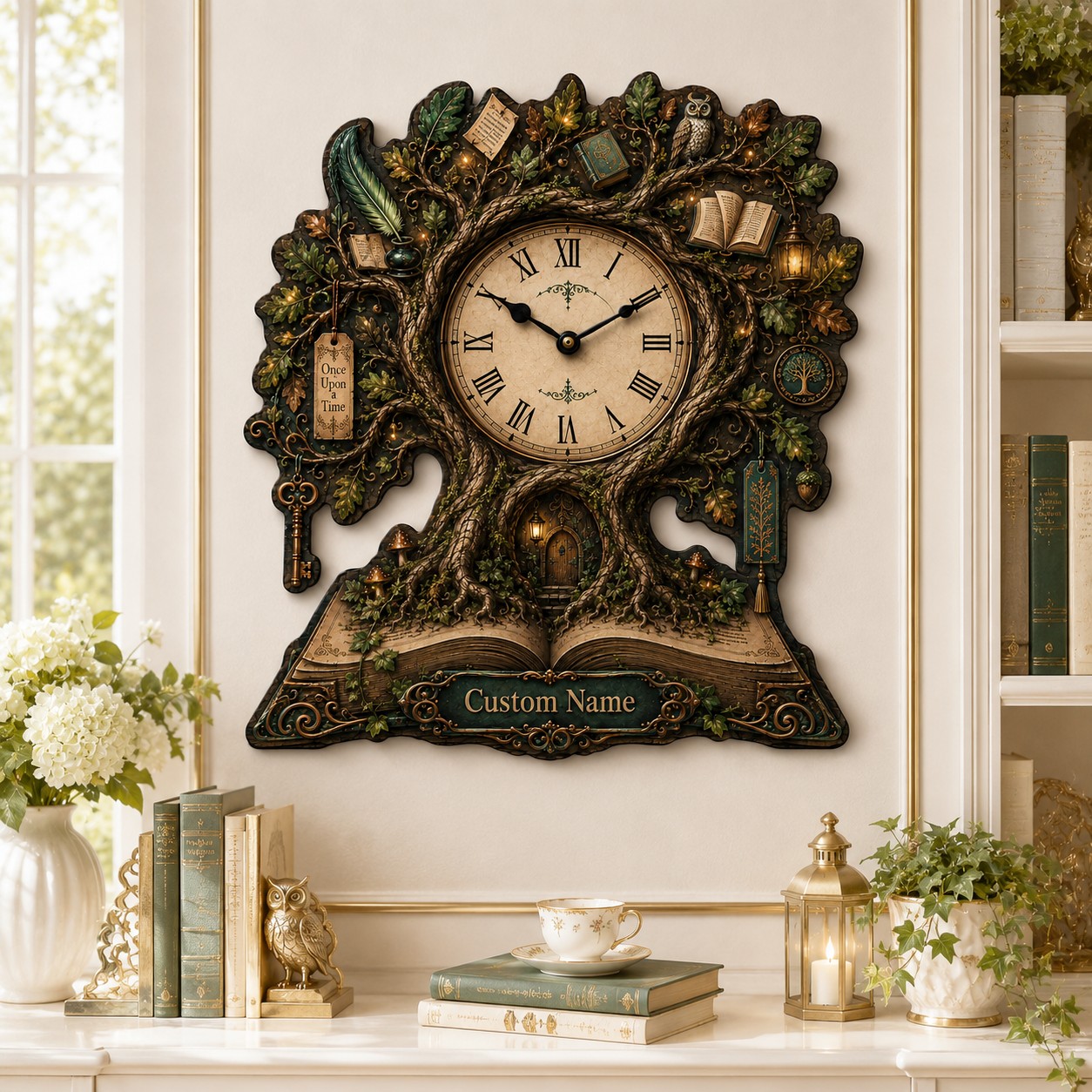 Personalized Enchanted Forest Wall Clock with Custom Name — personalized with a custom name
