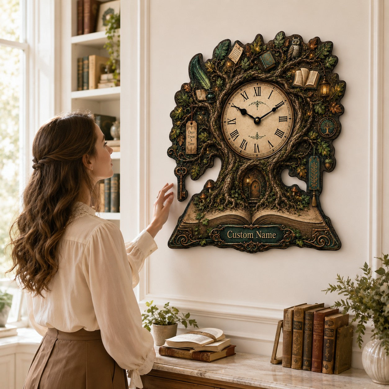 Personalized Enchanted Forest Wall Clock with Custom Name — personalized with a custom name