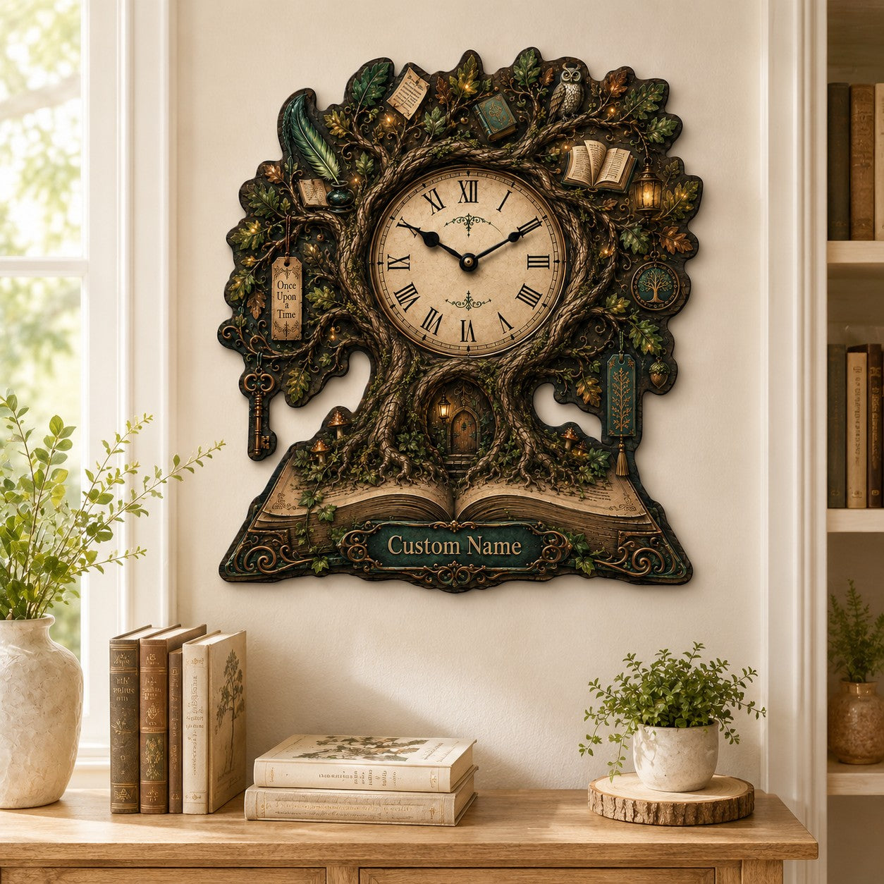 Personalized Enchanted Forest Wall Clock with Custom Name — personalized with a custom name