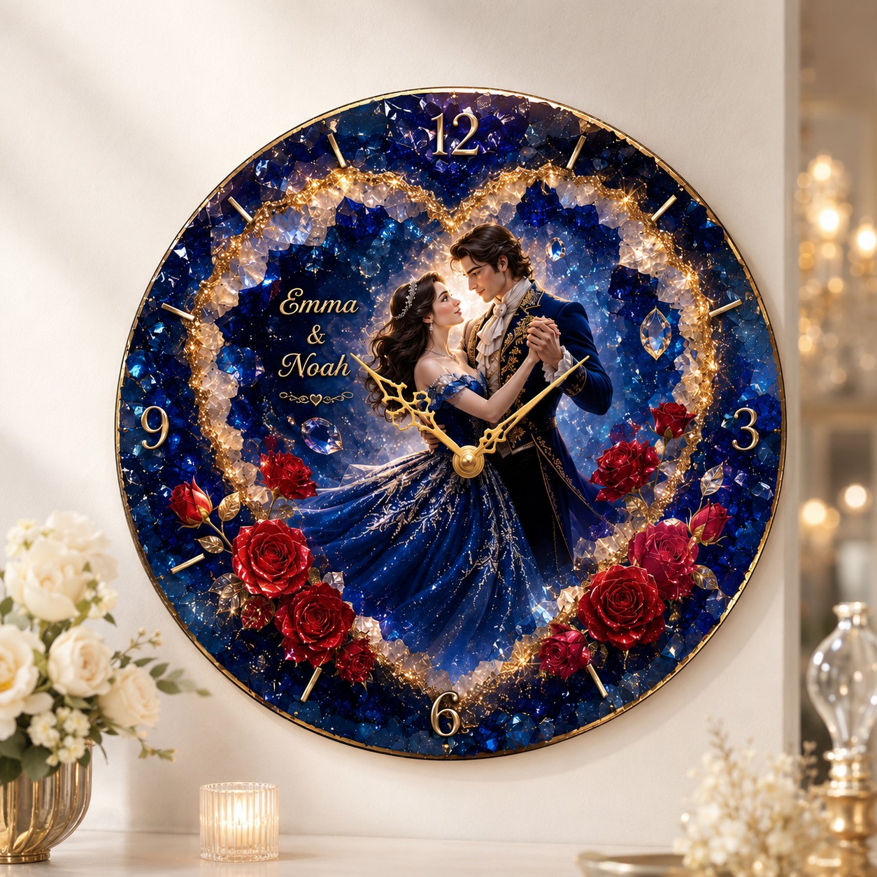 Personalized Names Romantic Wall Clock with Custom Name — personalized with a custom name
