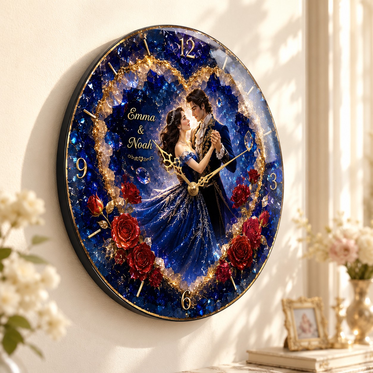 Personalized Names Romantic Wall Clock with Custom Name — personalized with a custom name