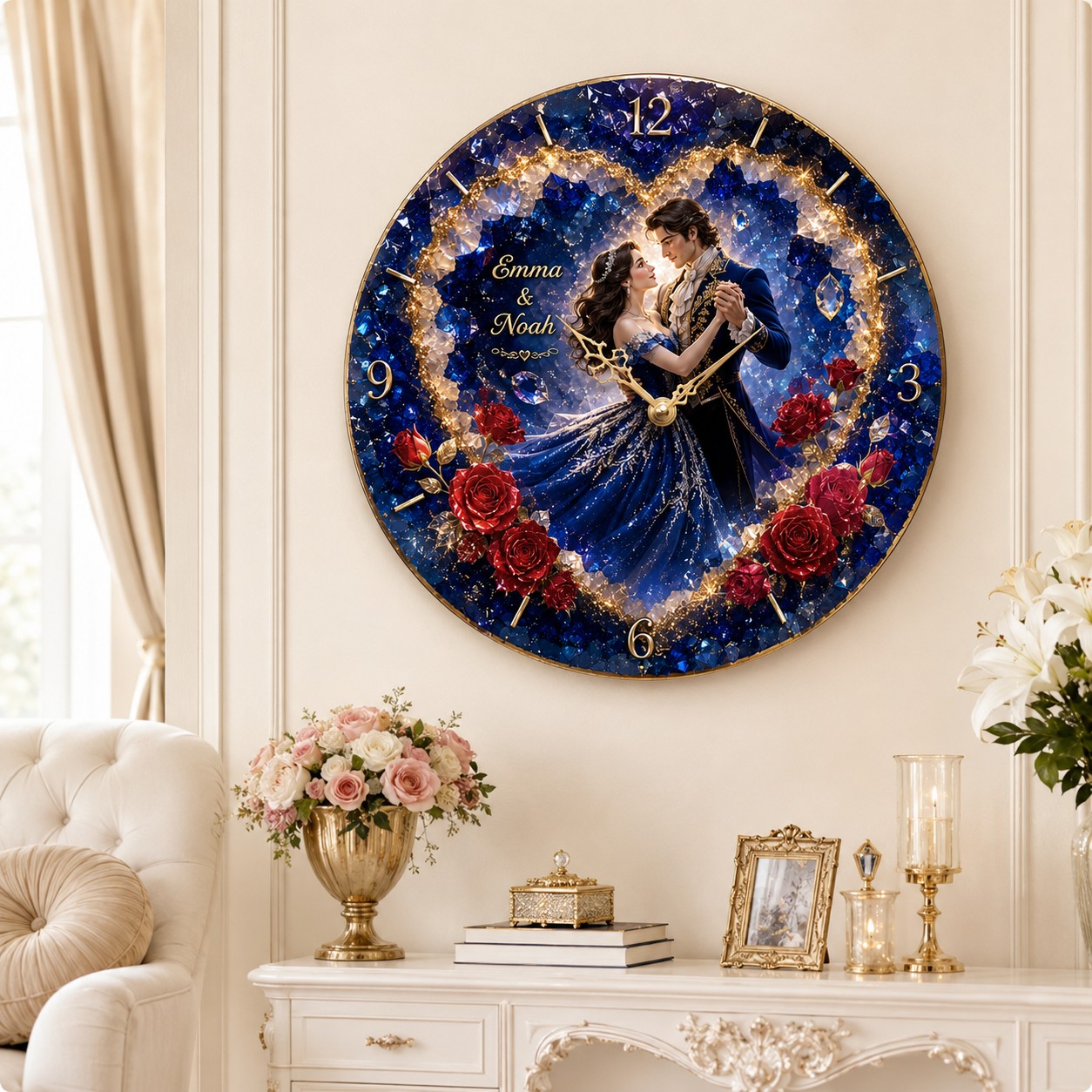 Personalized Names Romantic Wall Clock with Custom Name — personalized with a custom name