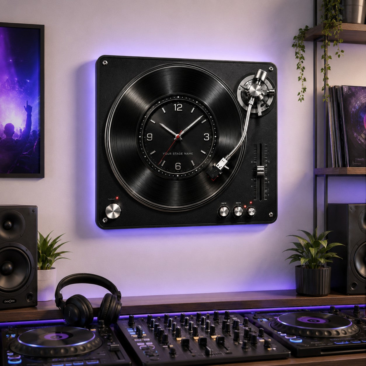 Personalized DJ Turntable Wall Clock with Custom Name — personalized with a custom name