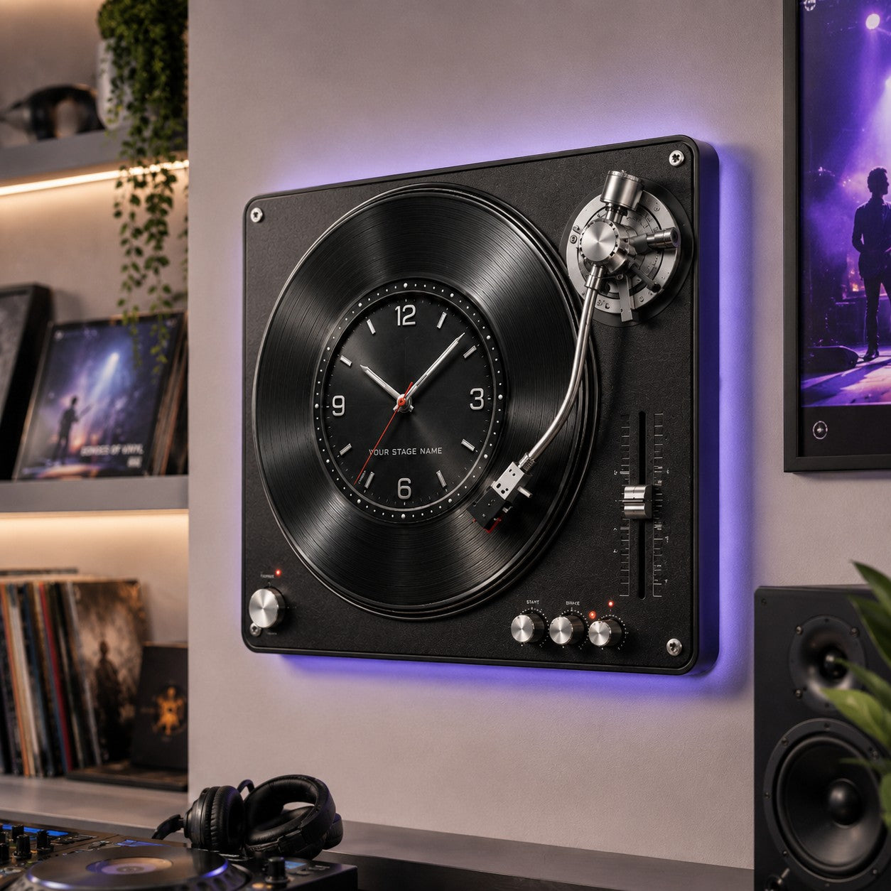 Personalized DJ Turntable Wall Clock with Custom Name — personalized with a custom name