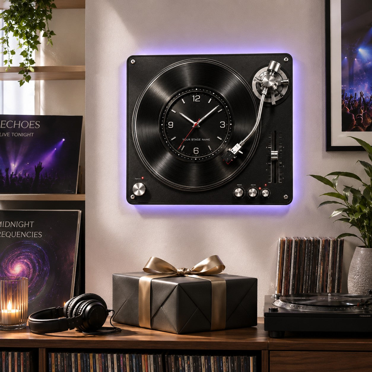 Personalized DJ Turntable Wall Clock with Custom Name — personalized with a custom name