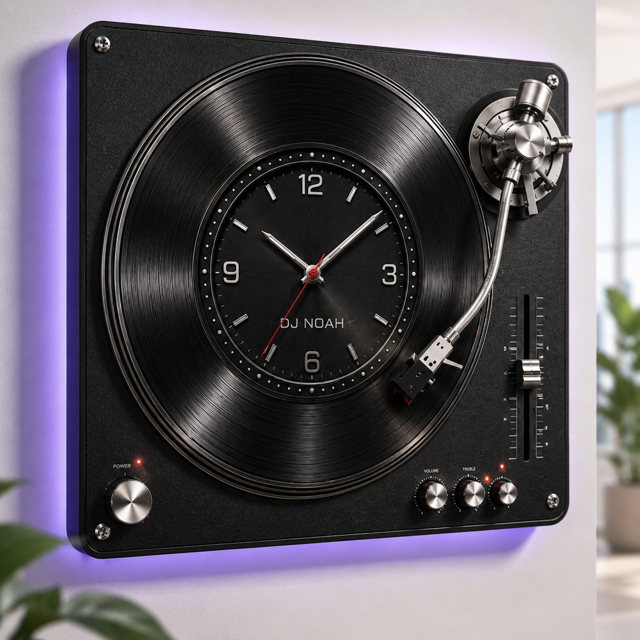 Personalized DJ Turntable Wall Clock with Custom Name — personalized with a custom name