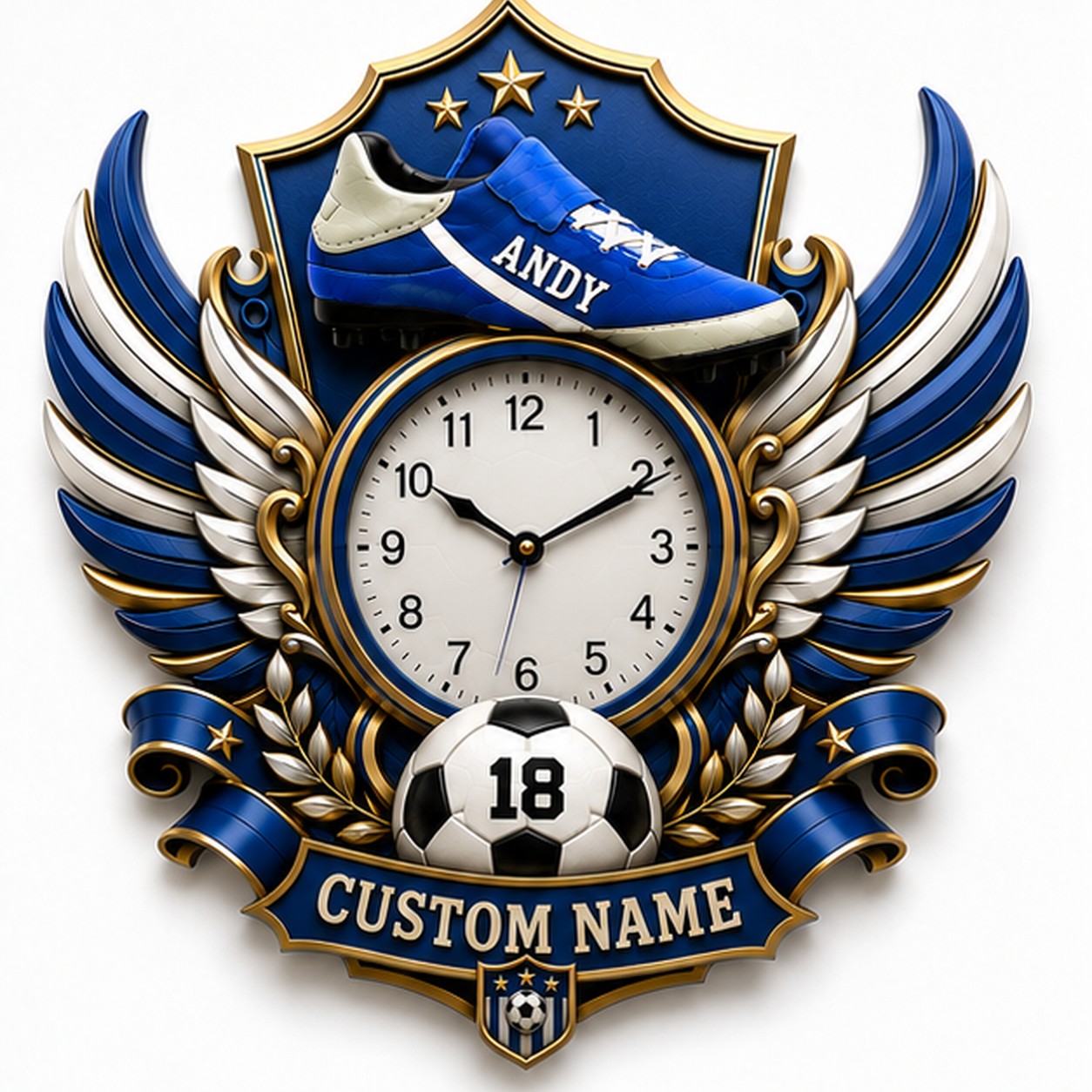 Personalized Youth Soccer Bedrooms Wall Clock with Custom Name — personalized with a custom name