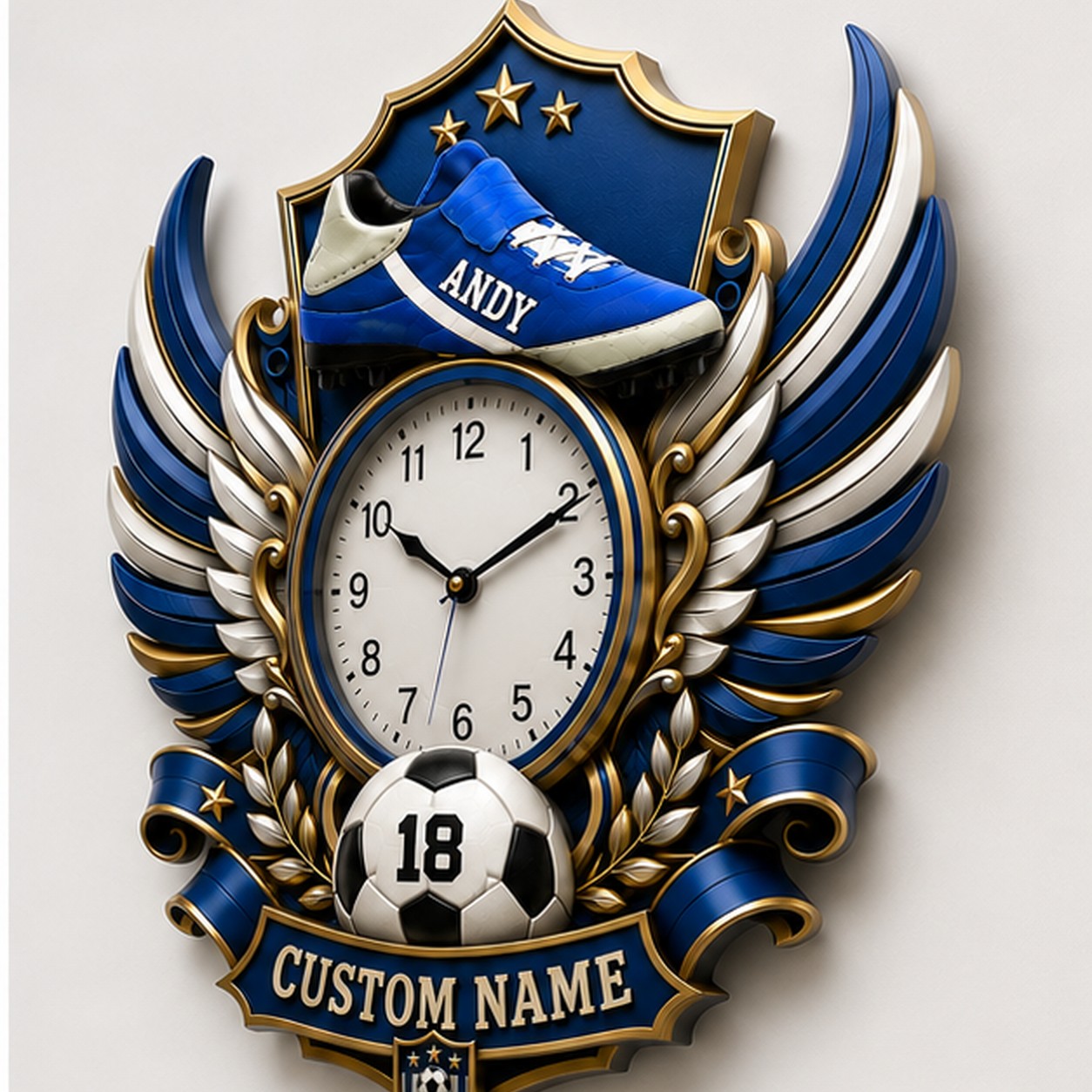 Personalized Youth Soccer Bedrooms Wall Clock with Custom Name — personalized with a custom name