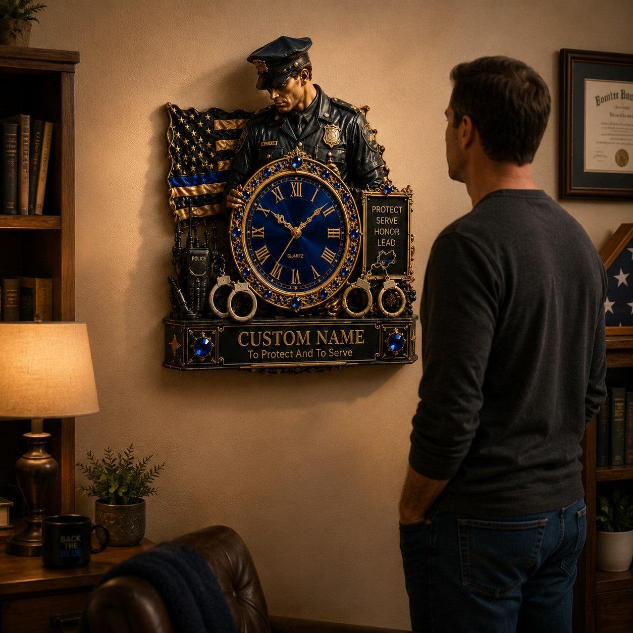 Personalized Police Officer Wall Clock with Custom Name (Design 2) — personalized with a custom name