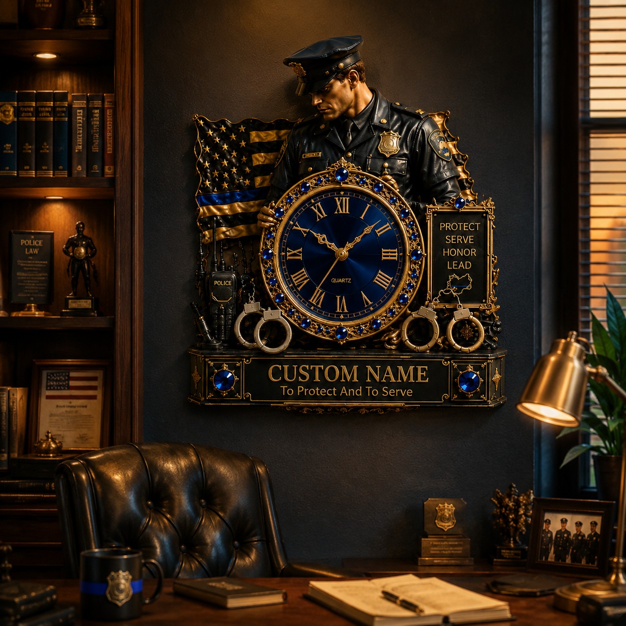 Personalized Police Officer Wall Clock with Custom Name (Design 2) — personalized with a custom name