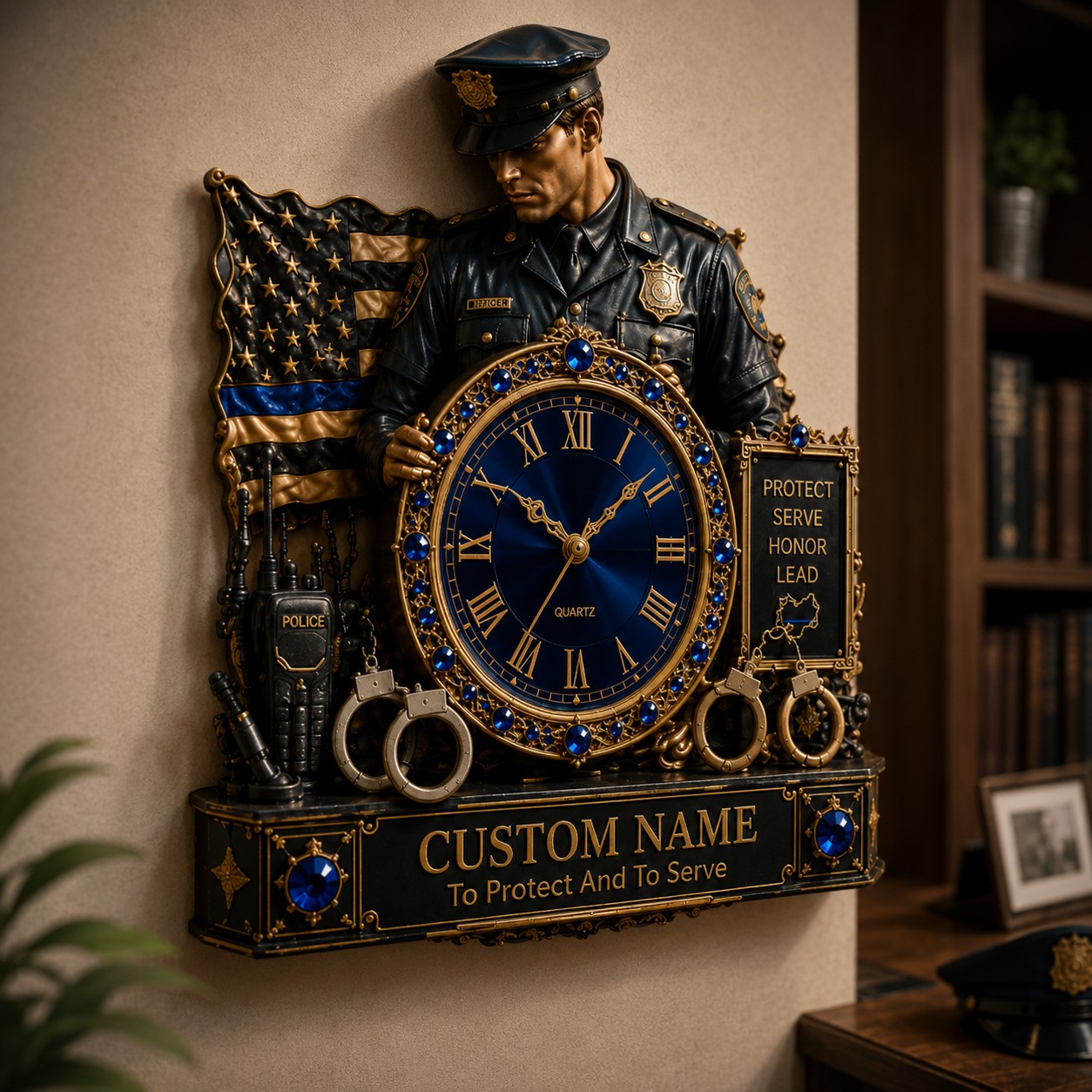 Personalized Police Officer Wall Clock with Custom Name (Design 2) — personalized with a custom name
