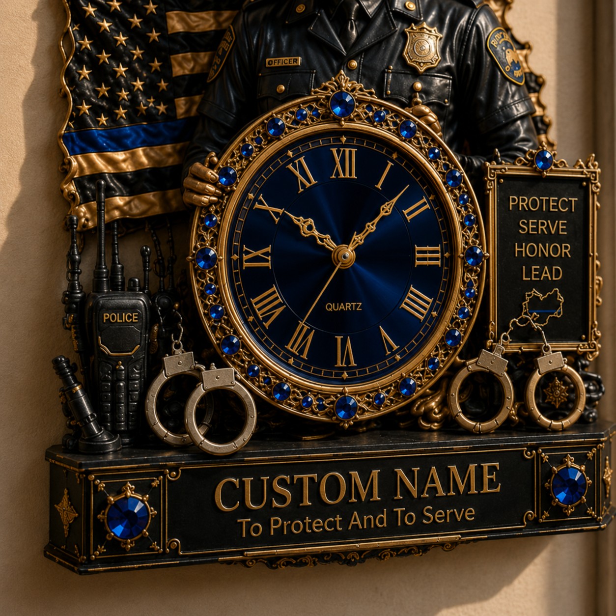 Personalized Police Officer Wall Clock with Custom Name (Design 2) — personalized with a custom name