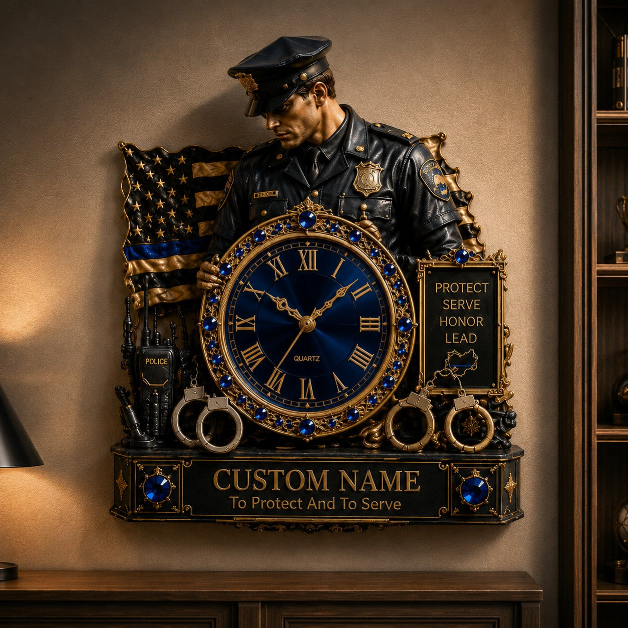 Personalized Police Officer Wall Clock with Custom Name (Design 2) — personalized with a custom name