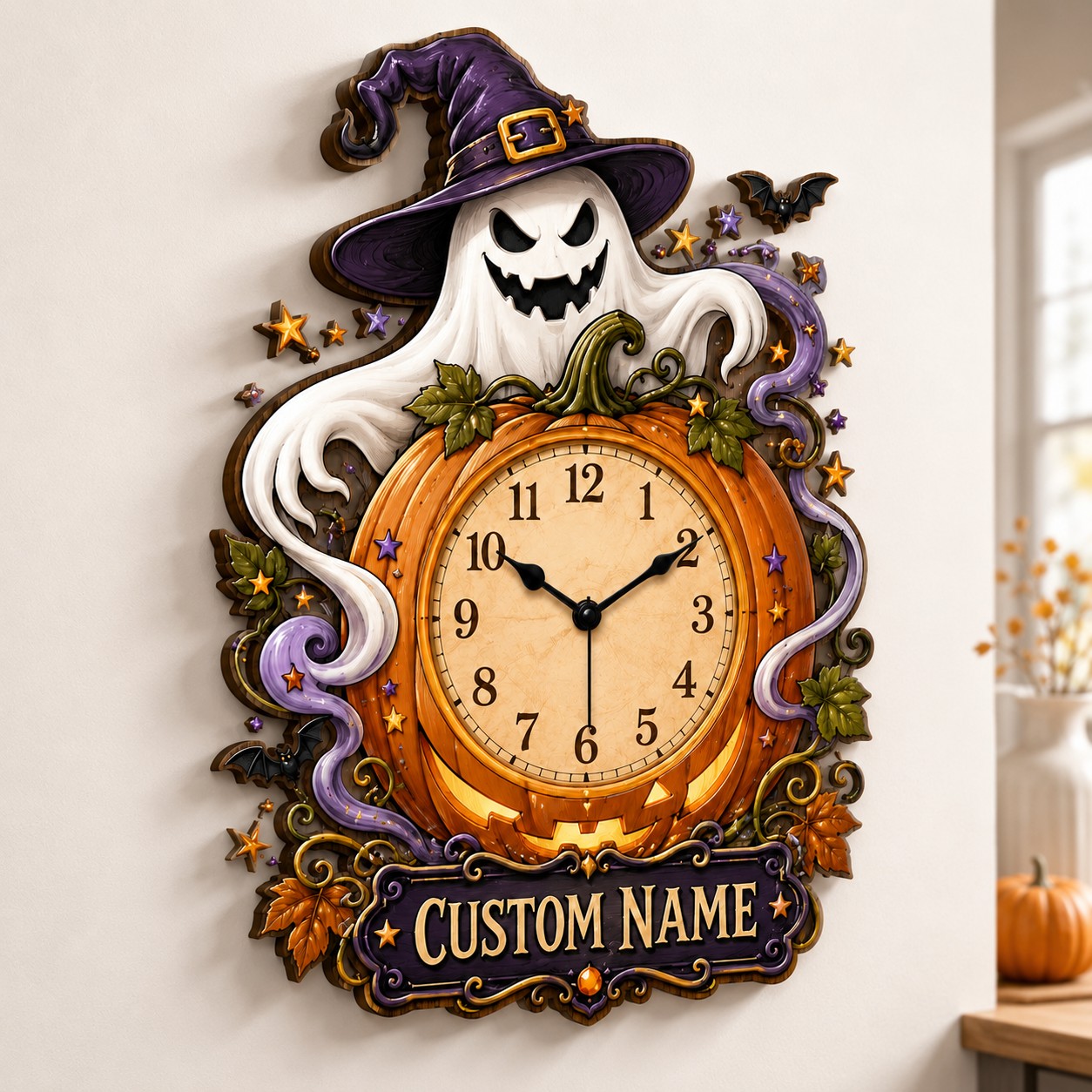 Personalized Family Halloween Decorating Wall Clock with Custom Name — personalized with a custom name