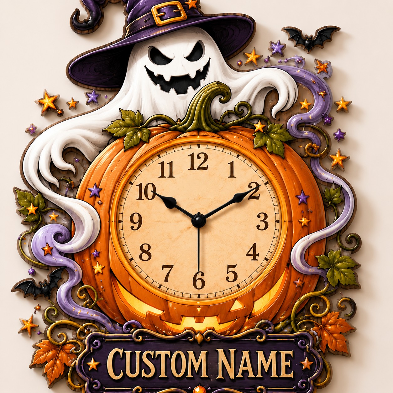 Personalized Family Halloween Decorating Wall Clock with Custom Name — personalized with a custom name