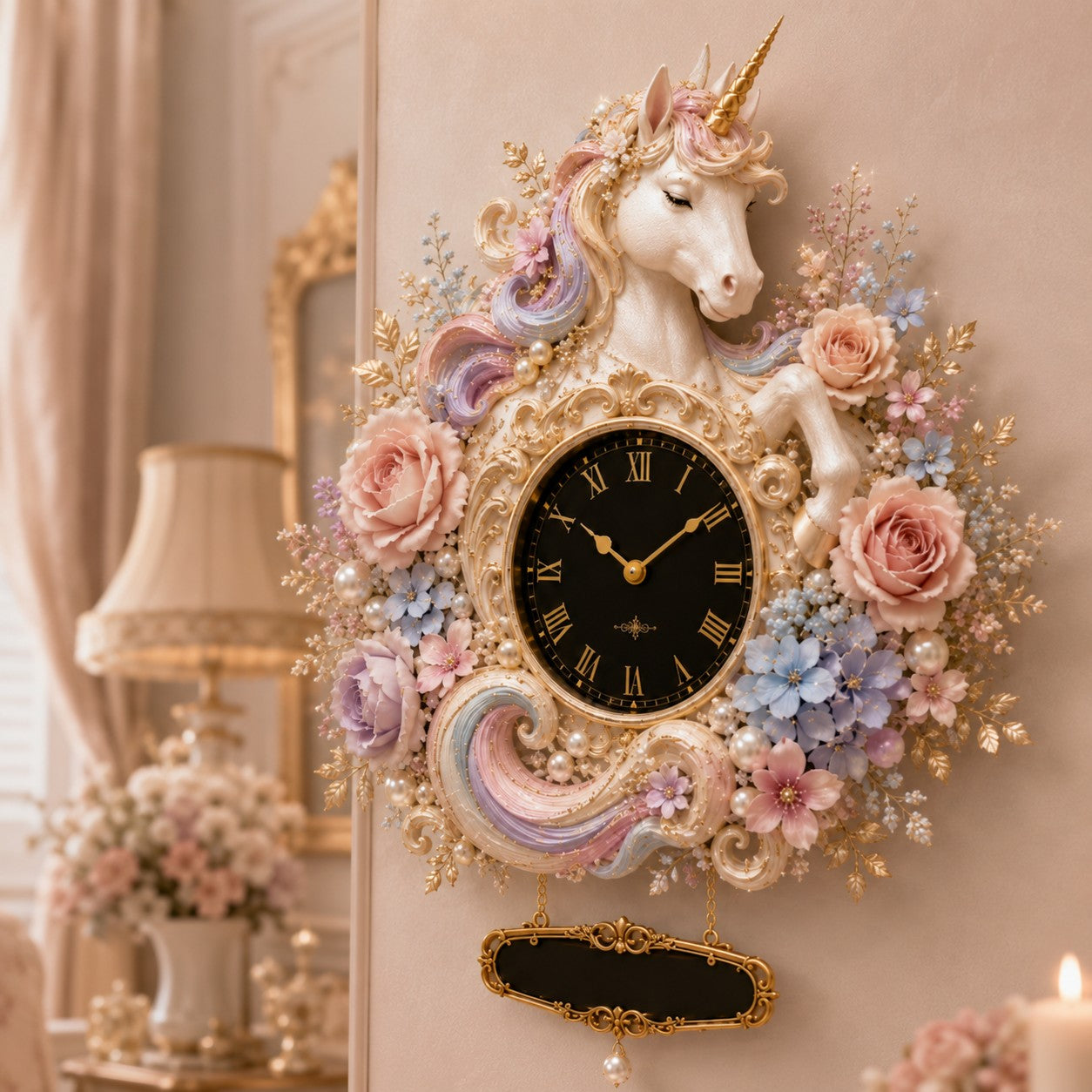Personalized Unicorn Wall Clock with Custom Name (Design 2) — personalized with a custom name