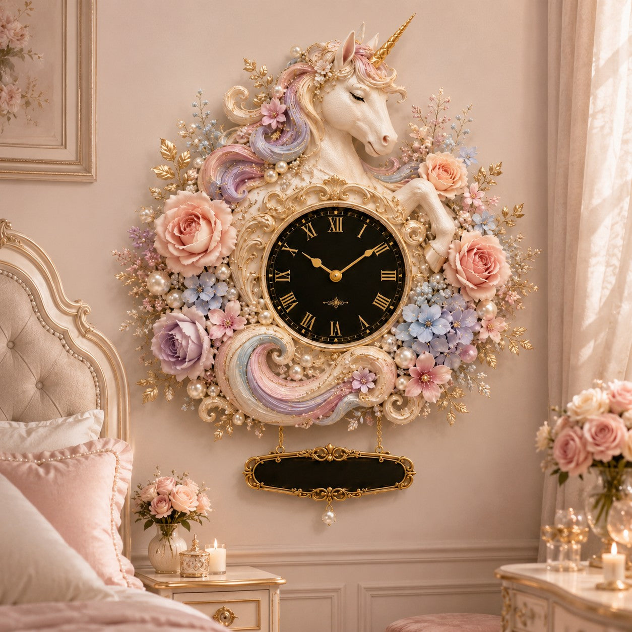 Personalized Unicorn Wall Clock with Custom Name (Design 2) — personalized with a custom name