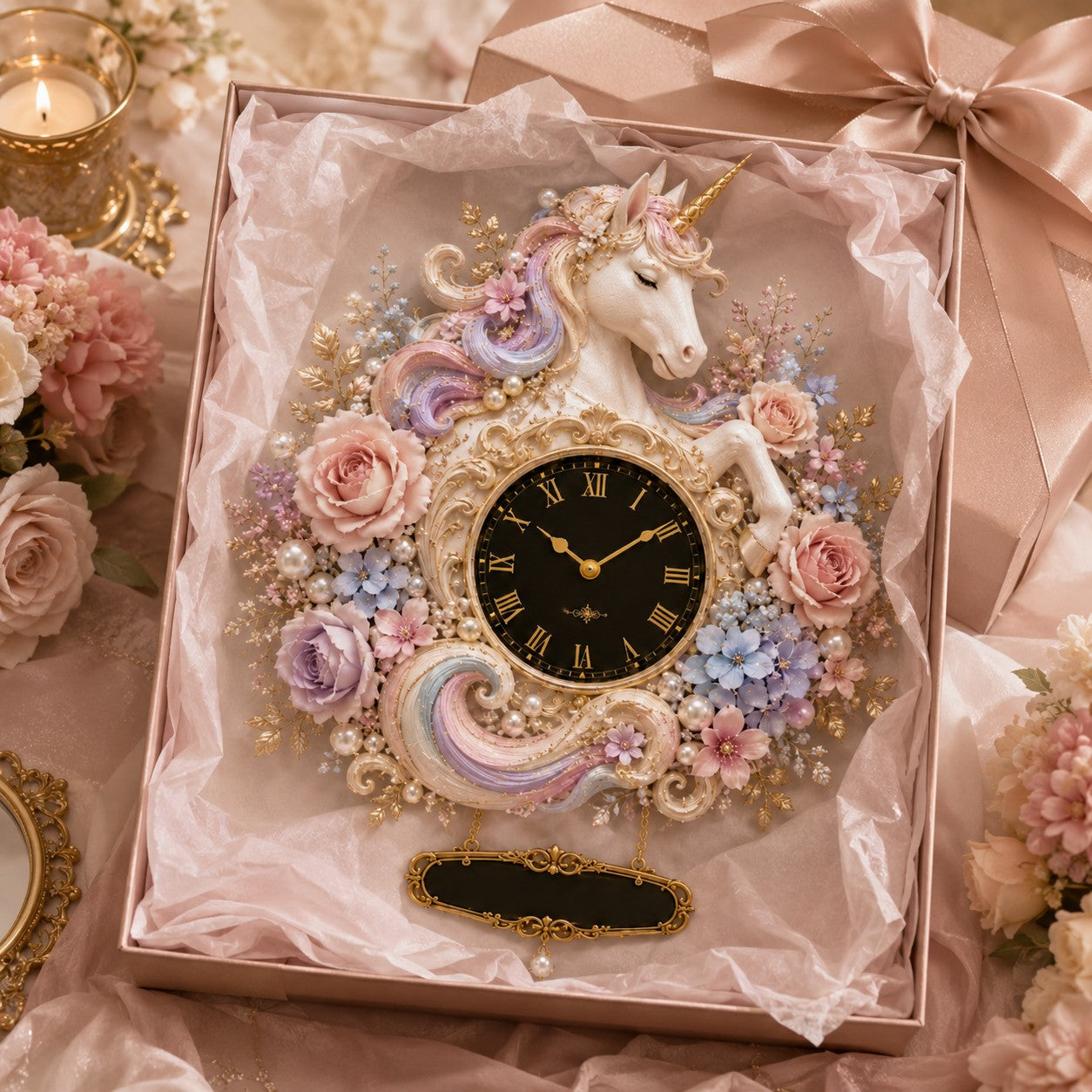 Personalized Unicorn Wall Clock with Custom Name (Design 2) — personalized with a custom name