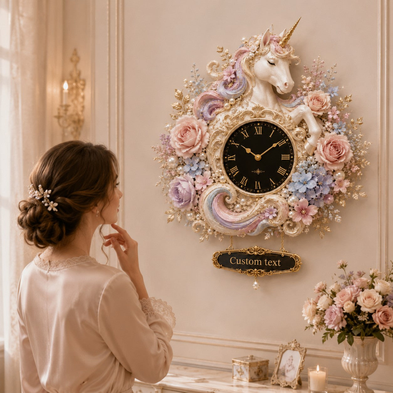 Personalized Unicorn Wall Clock with Custom Name (Design 2) — personalized with a custom name