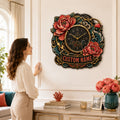 Personalized Peony Tattoo Wall Clock with Custom Name — personalized with a custom name