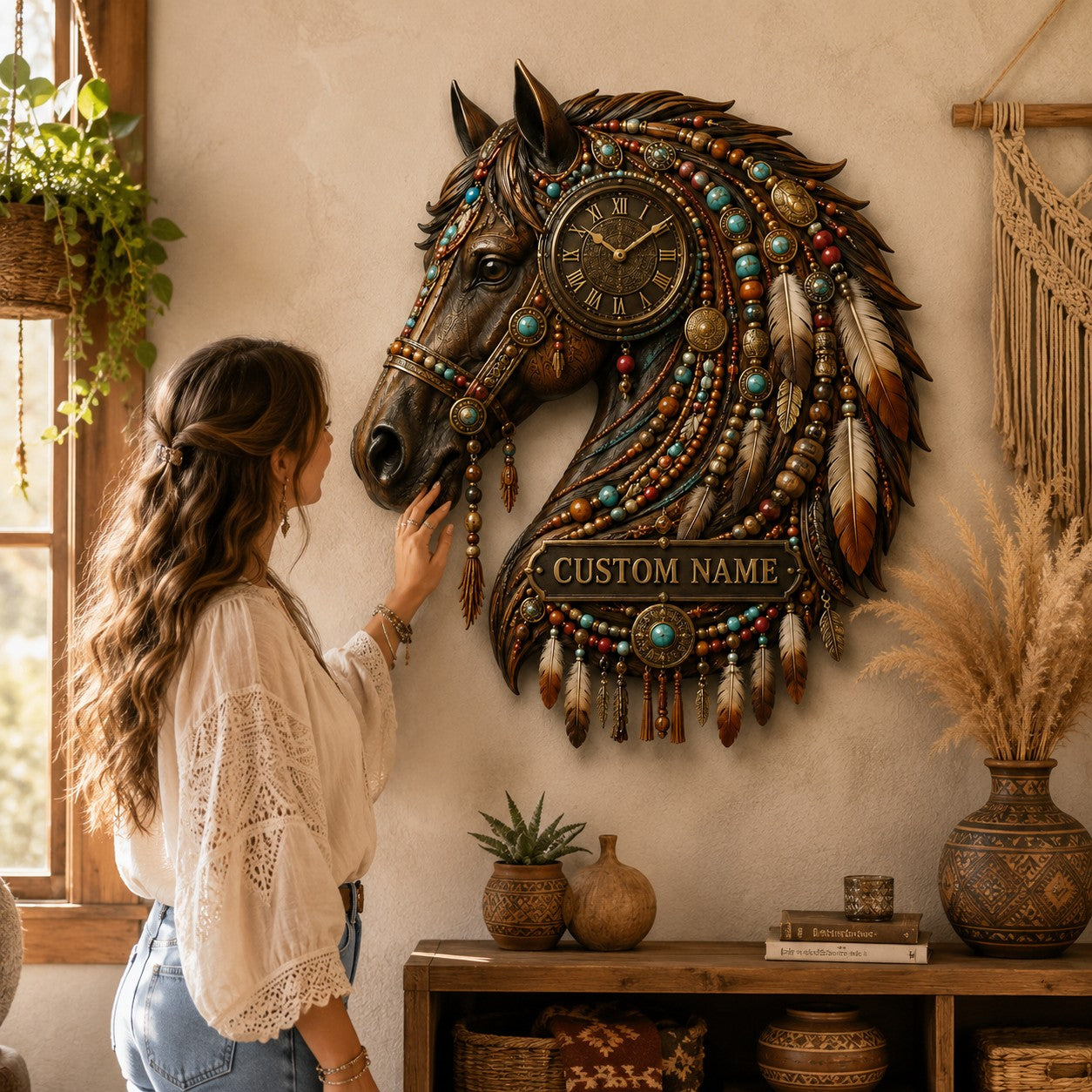 Personalized Boho Western Wall Clock with Custom Name — personalized with a custom name