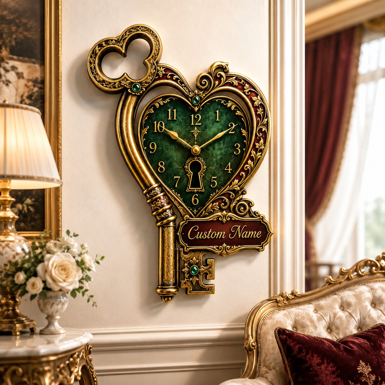 Personalized Heart Key Wall Clock with Custom Name — personalized with a custom name