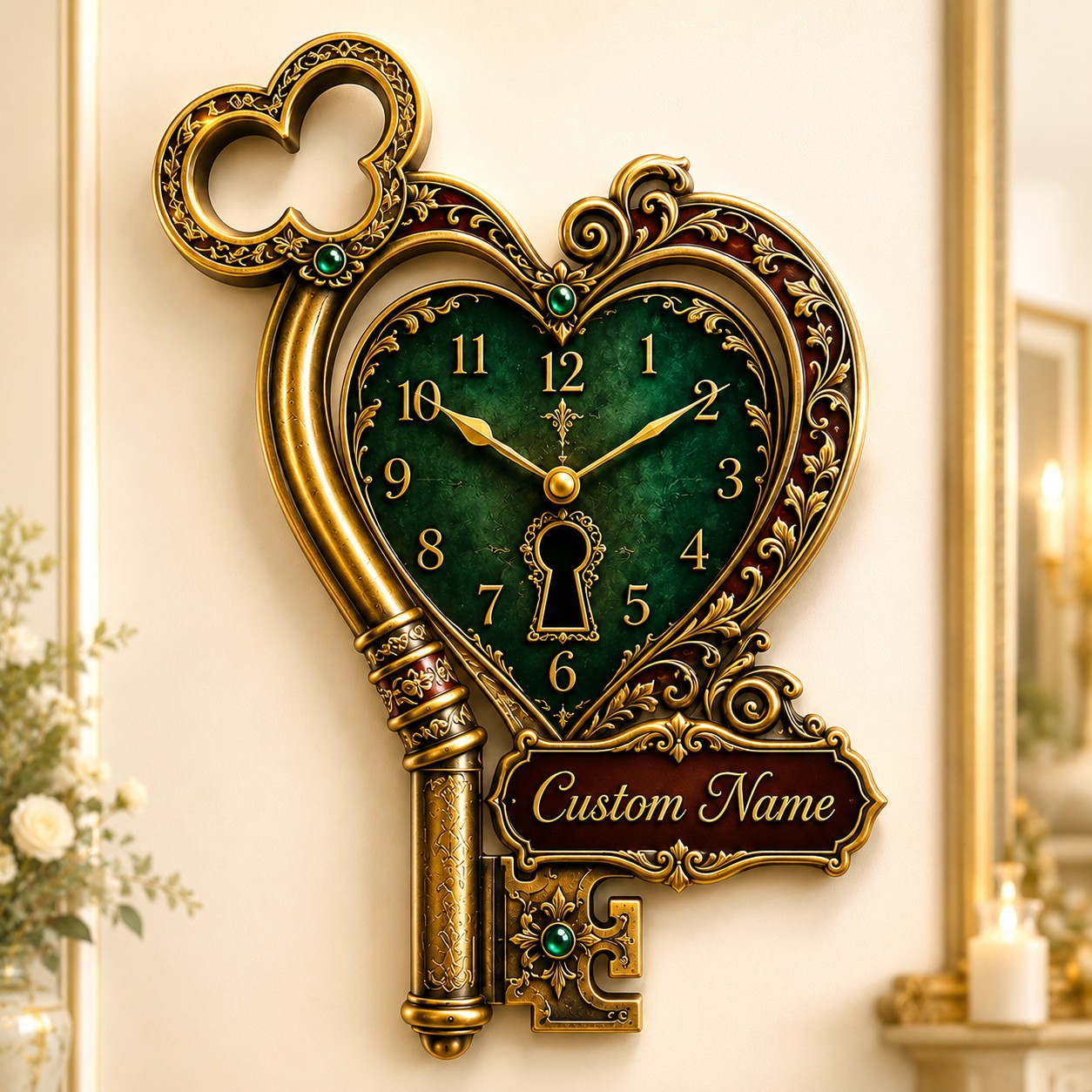 Personalized Heart Key Wall Clock with Custom Name — personalized with a custom name