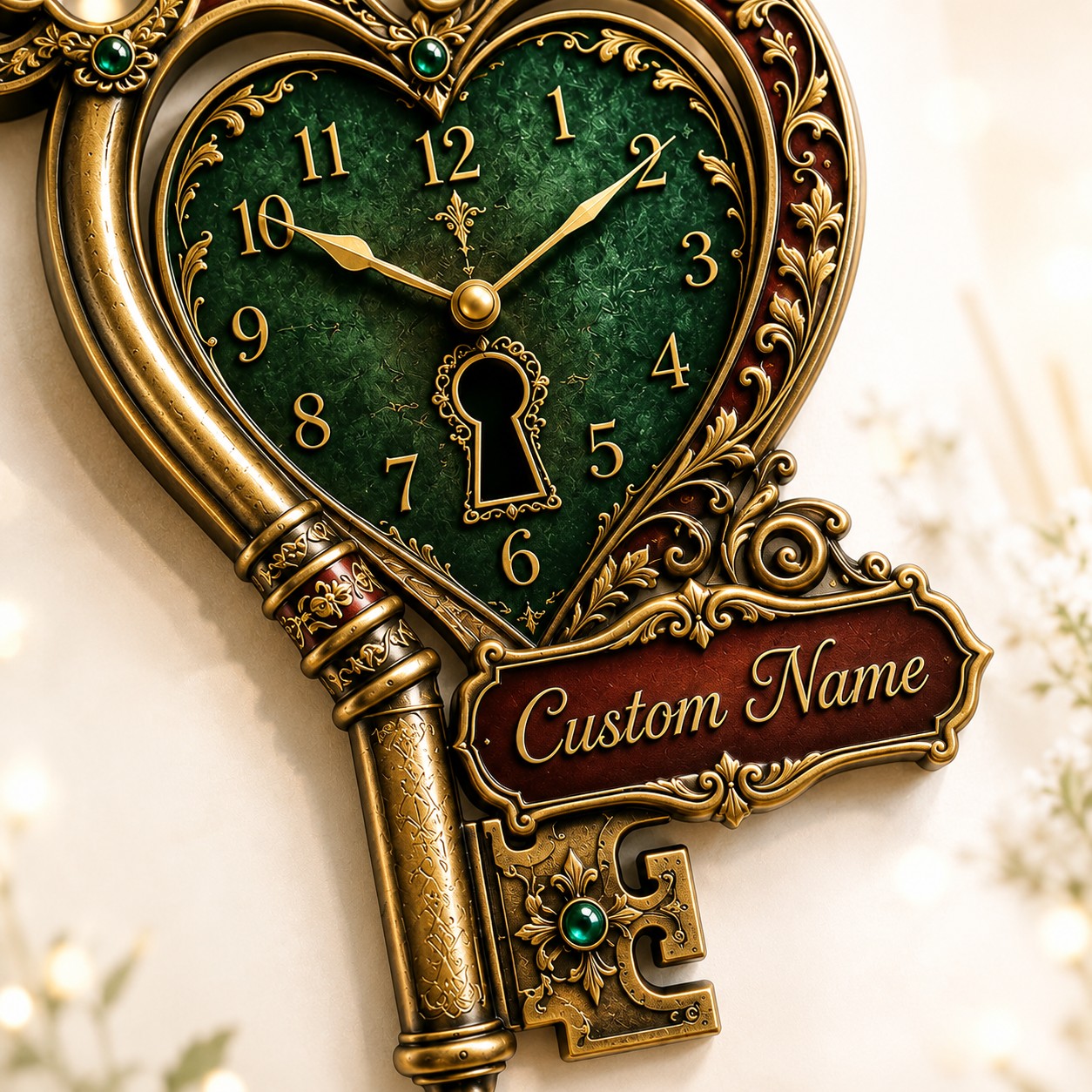 Personalized Heart Key Wall Clock with Custom Name — personalized with a custom name