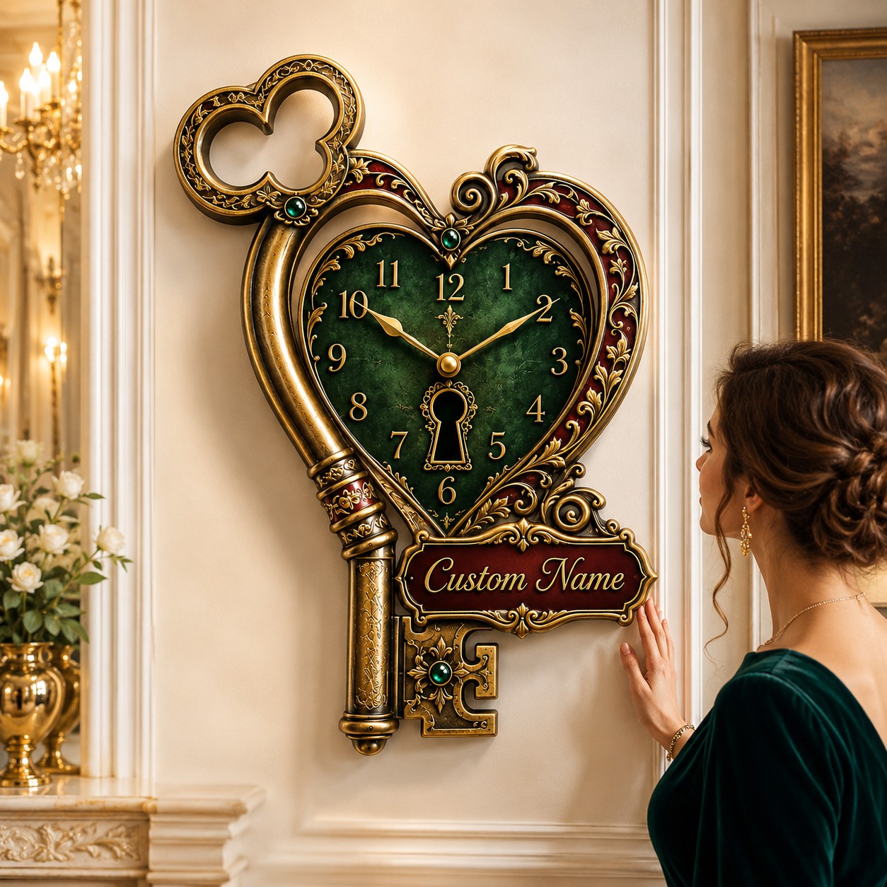 Personalized Heart Key Wall Clock with Custom Name — personalized with a custom name